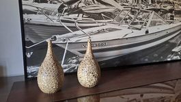2x Vases design gouttes beige et blanc, style rustique