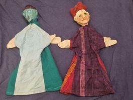 2 alte Kasperli Handpuppen handgemacht Vintage ca. 40 cm
