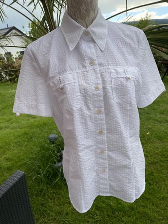 Weisse Bluse  Struktur Gr 40 schicke Details Strass 296