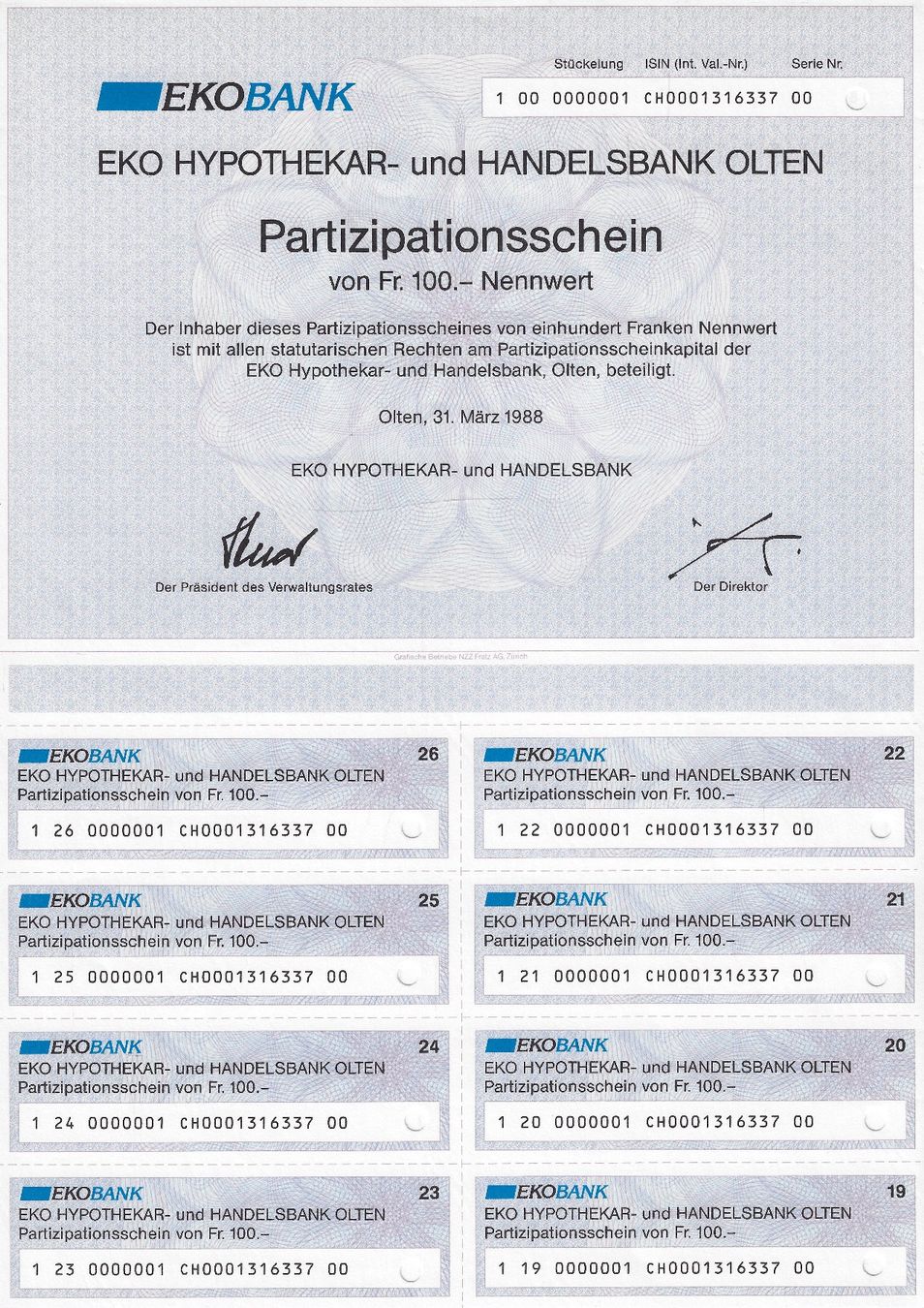 Dokumente: EKOBank Olten - Partizipationsschein – Gebraucht aus Balsthal von Palcivalle