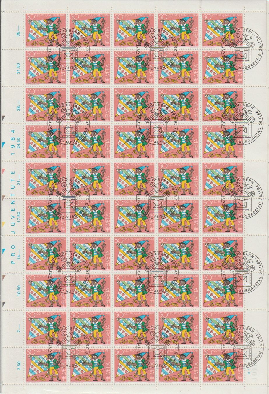 Alle Briefmarken: Timbre Pro Juventute 1984 bloc complet 3 feuilles – Gebraucht aus Crans-Montana von kira56