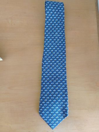 Hermes Krawatte Seide 5341 TA blau, neuwertig !!!