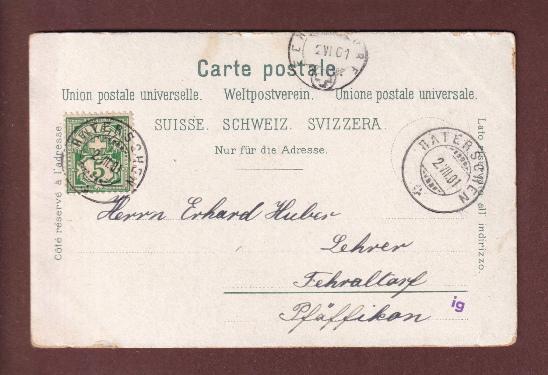 Cartoline postali: WINTERTHUR - Stadthaus - 1901 – Usato da Pully venduto da nicecards-shop 1