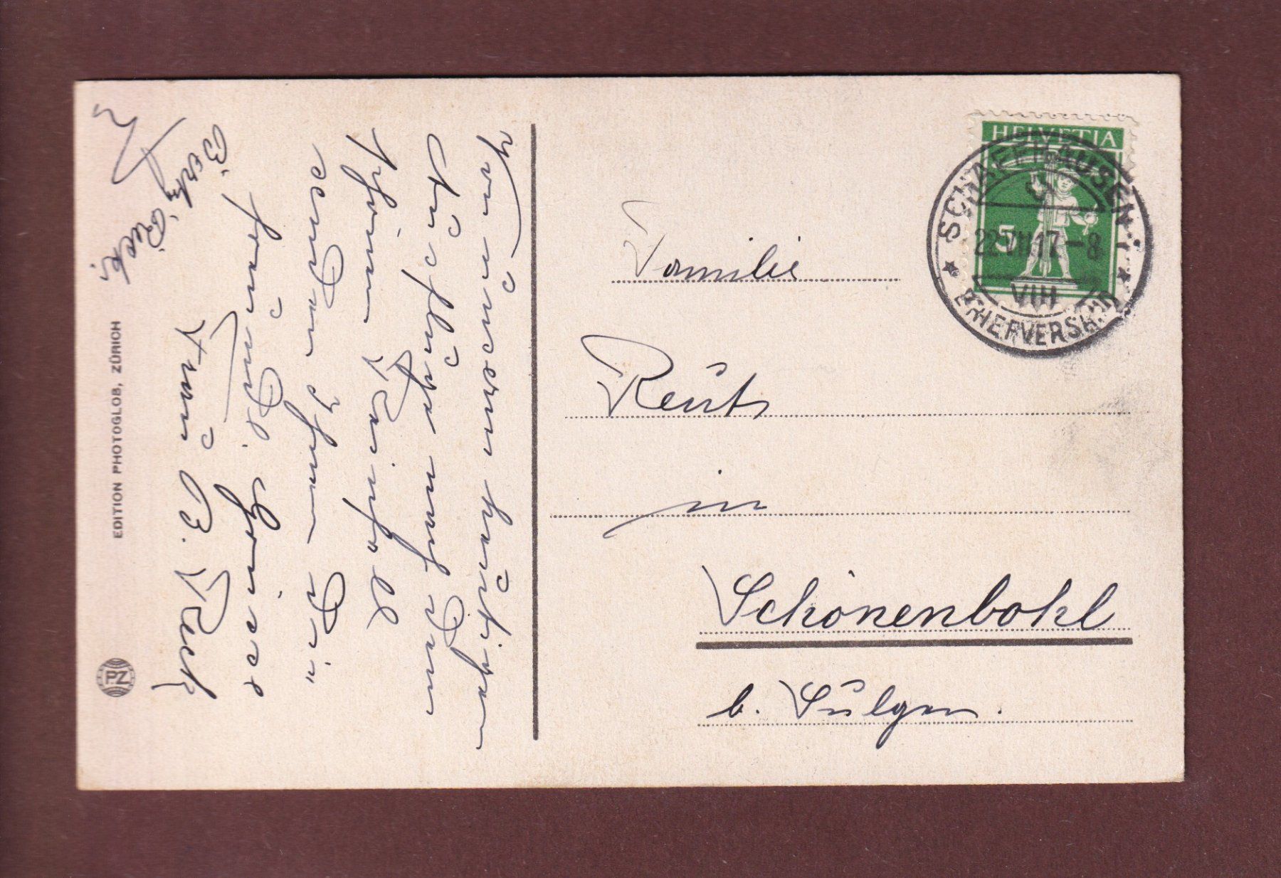 Cartoline postali: SCHAFFHAUSEN - Teilansicht - 1917 – Usato da Pully venduto da nicecards 1