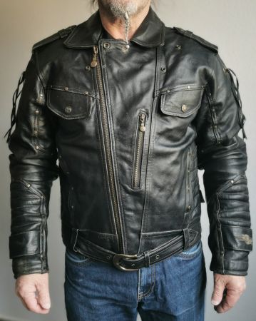 schwere Leder Motorradjacke von Classic Gear, Vintage