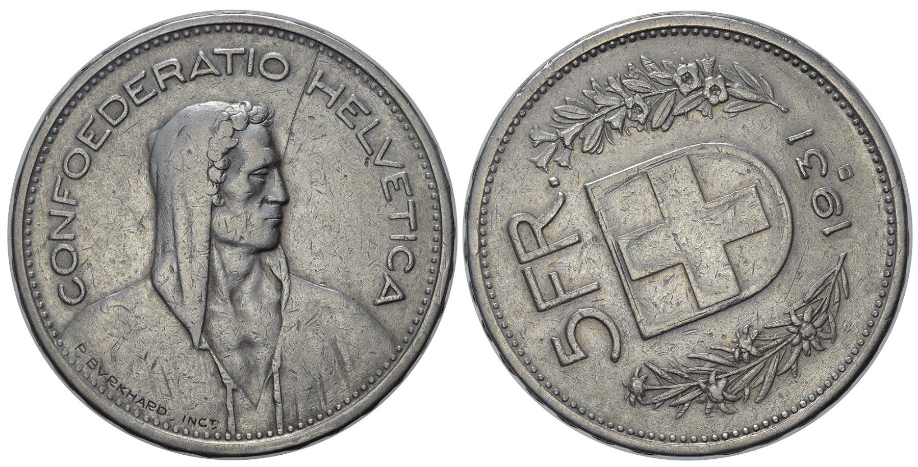 Tutti le monete: 5 Franken 1931, 70° verdreht. – Usato da Chiasso venduto da Novamarketing