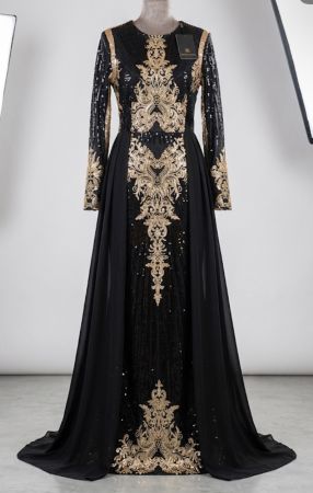 Elegantes Abendkleid Pailletten Gold schwarz Gr. 38 neu