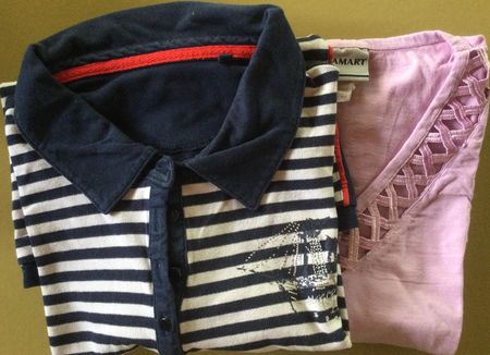 Zwei Damen Oberteile rosa und blau/weiss Grösse L