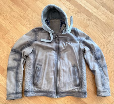 Camp David Lederjacke Gr. L mit abnehmbarer Kapuze, Grau