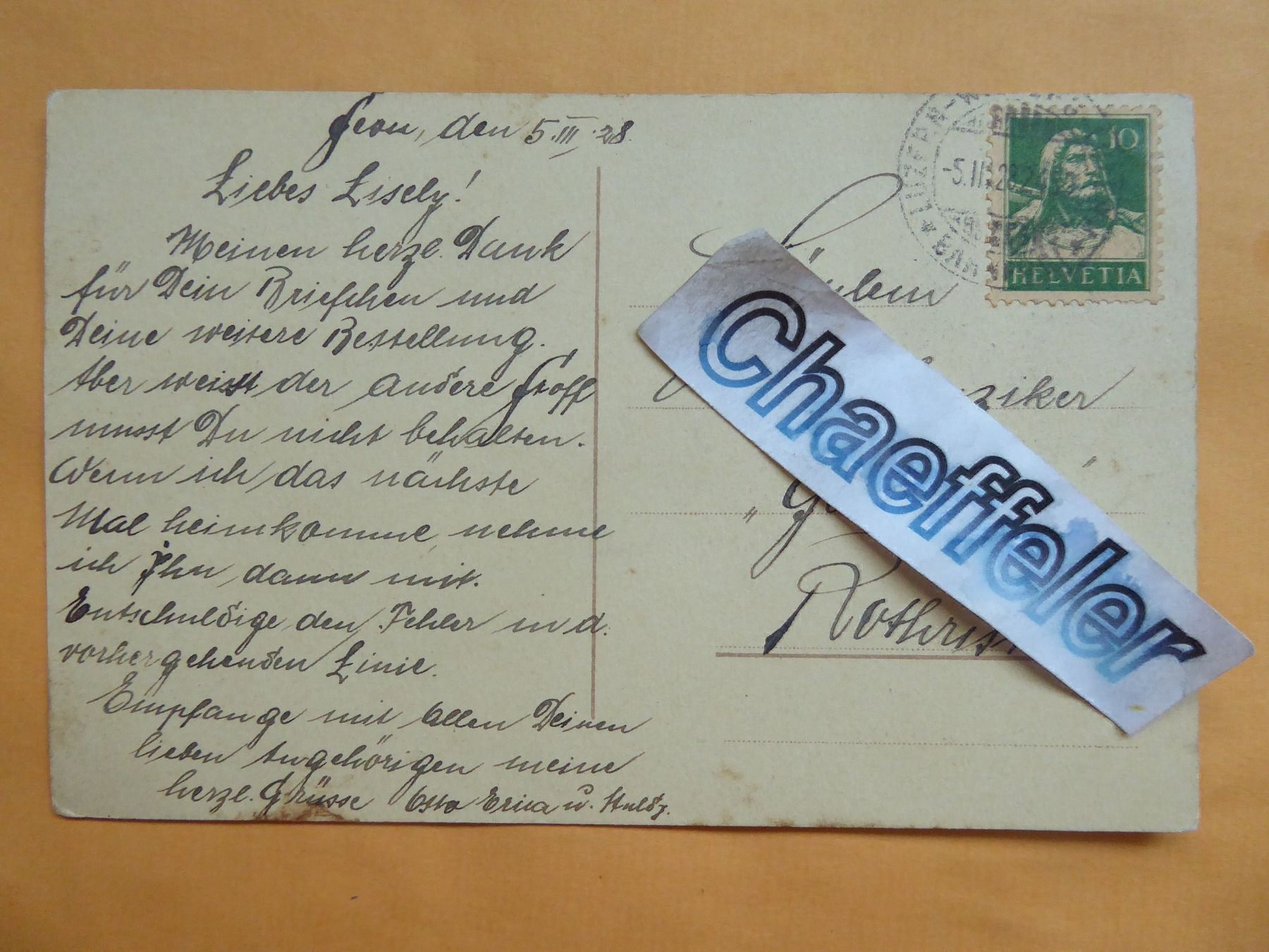 Ansichtskarten: der Ort ist nicht bekann  1928 – Gebraucht aus Zürich von Chaeffeler 1