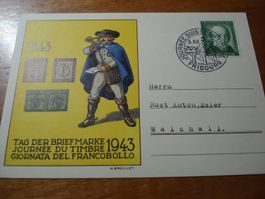 Karte Tag der Briefmarke 1943 Fribourg, gelaufen