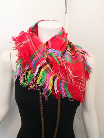 🤩BOHO-CHIC ETHNO SCHAL ROT KARRIERT NEU