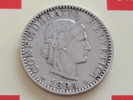 20 Rappen 1894 Ni, ss-vz, nur 1,0 Mio!