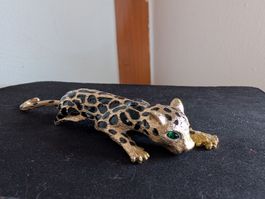 Jaguar Brosche, Goldton mit Strass