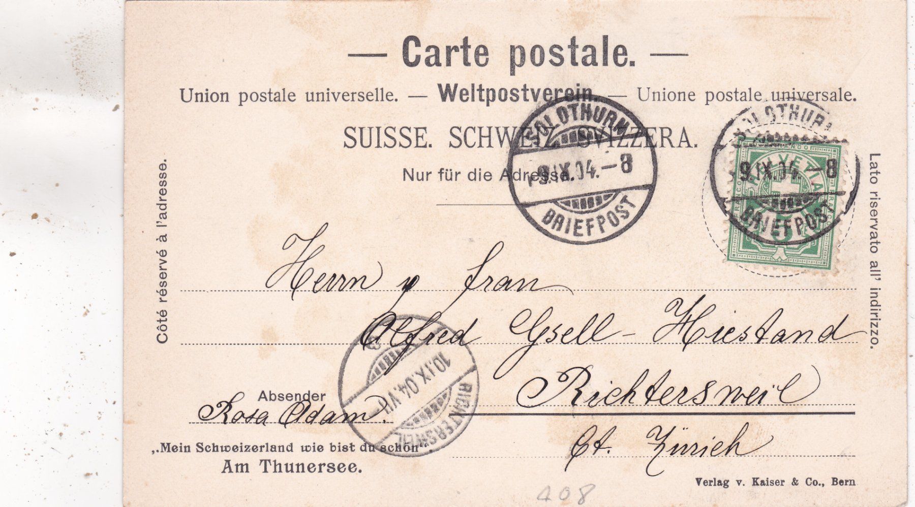 Cartoline postali: Am Thunersee 1904 – Usato da Herisau venduto da Lisegrat2008 1
