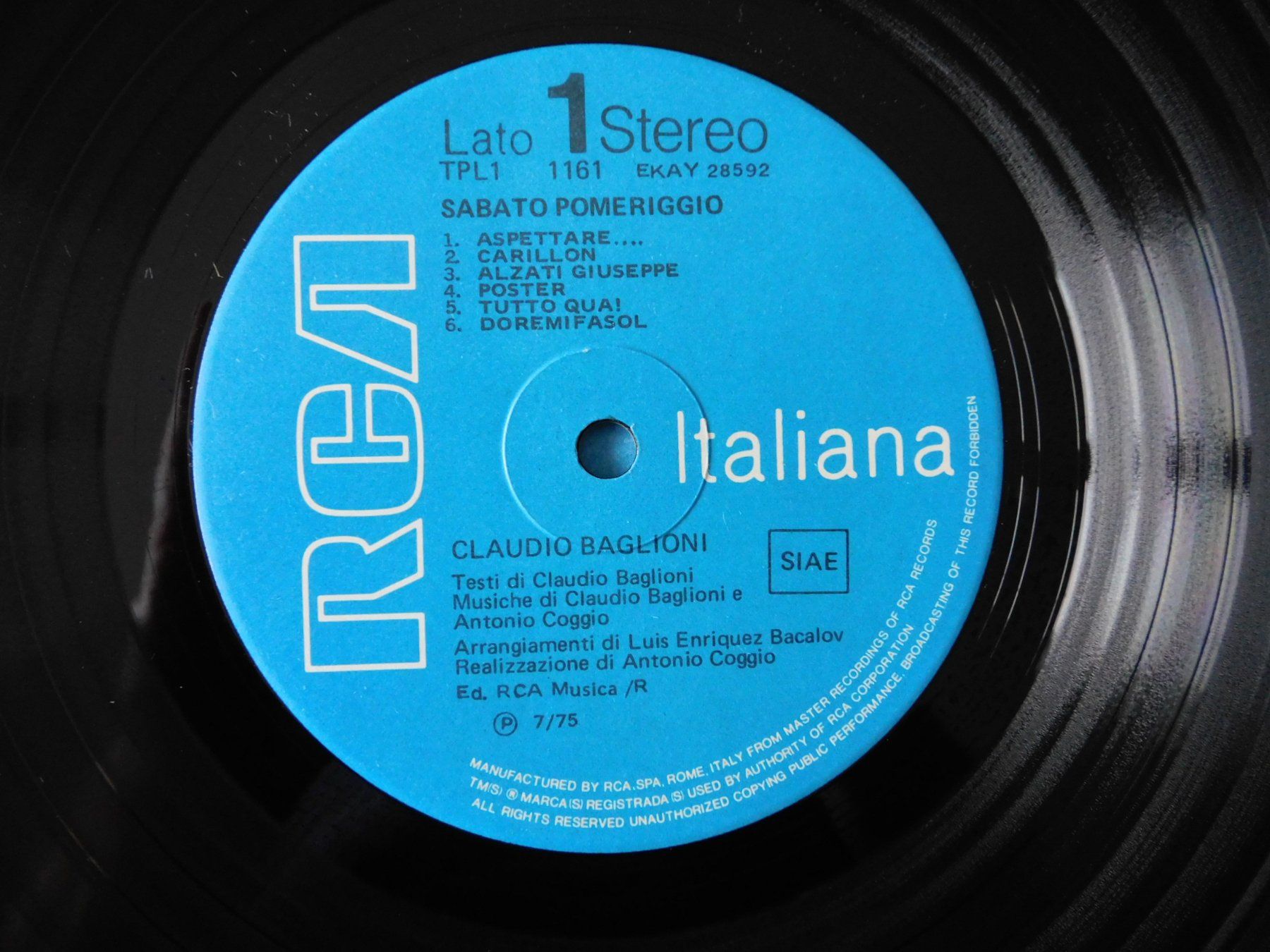 Dischi in vinile: Claudio Baglione - Sabato Pomeriggio – Usato da Emmenbrücke venduto da Dickens 3