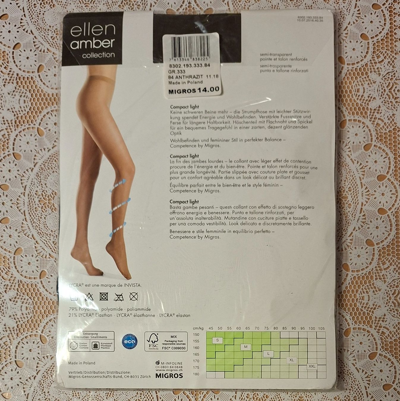 Ellen Amber Calze & Collant: Ellen Amber Compact Light Strumpfhose 40den Gr.L Anthrazit – Nuovo e nell'imballaggio originale da Amriswil venduto da Celini3 1