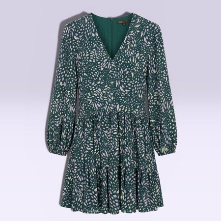Maje Kleid Gr. 36 Dunkelgrün Gemustert mit Volants