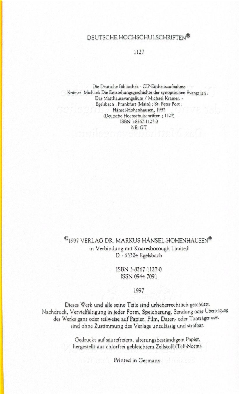 Libri: Die Entstehungsgeschichte der synoptischen Evangelien – Nuovo (secondo la descrizione) da Sarnen venduto da Livres 2