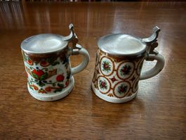 Bierkrug Miniatur Set Keramik Zinn Deckel dekoriert Samml...