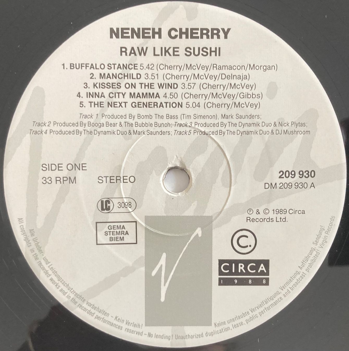 Vinyles: NENEH CHERRY - RAW LIKE SUSHI – D'occasion à Poliez-Pittet par Newtown-Records 3