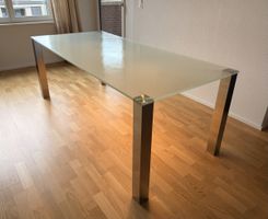 Esstisch Glas Matt mit Edelstahlbeinen 200x90cm