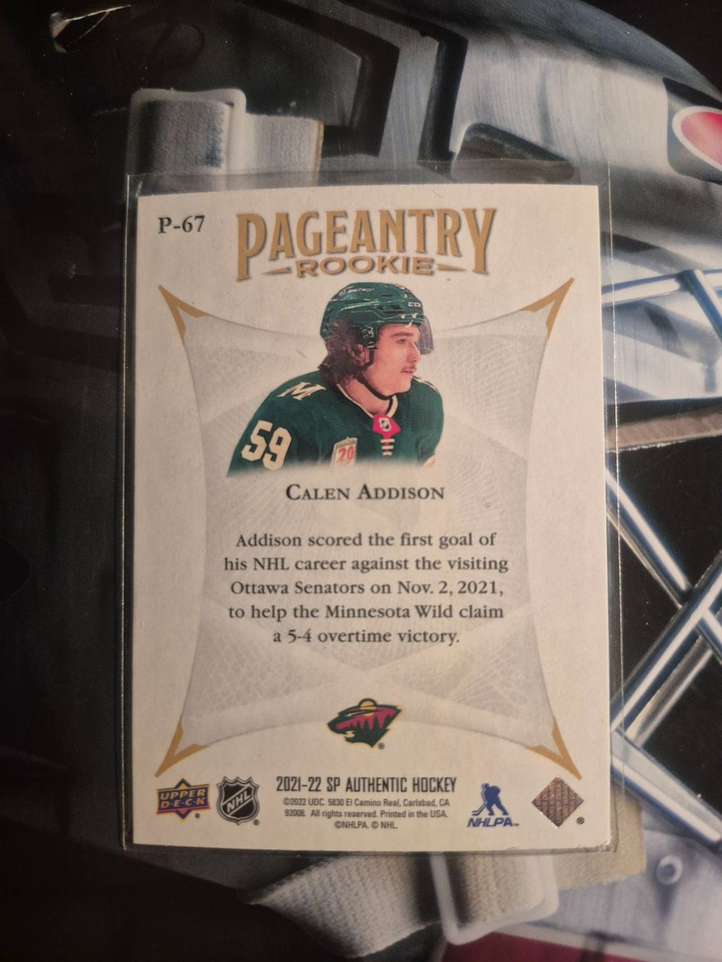 NHL Carte collezionabili: NHL Calen Addison Minnesota Wild – Usato da Treiten venduto da Sauber73 1