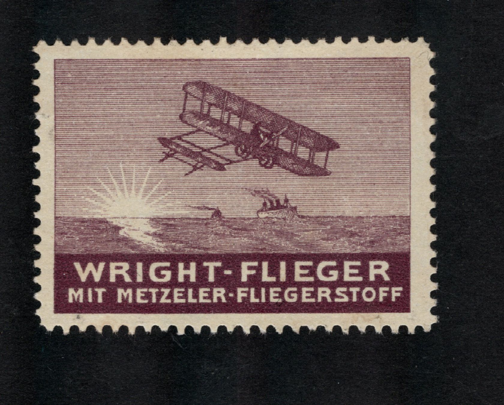 Alle Briefmarken: Metzeler Fliegerstoff  Wright-Flieger in Violett. – Gebraucht aus Uesslingen von WHALESTAMPS