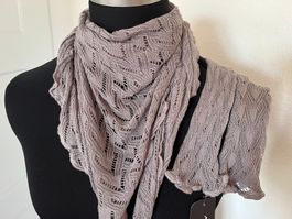 Colora Strick Schal + Armstulpen / Mittli Set, Grau , NEU