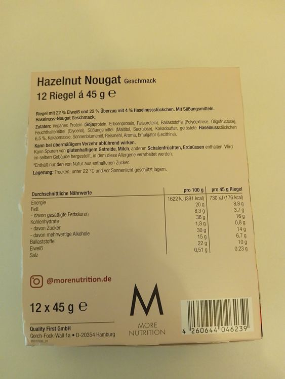 More Nutrition Vegan Protein Bite HazelnutNougat Kaufen auf Ricardo