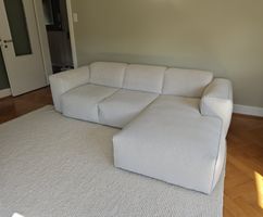 Ecksofa 3-Sitzer mit Longchair, Webstoff, Beige, Neuwertig