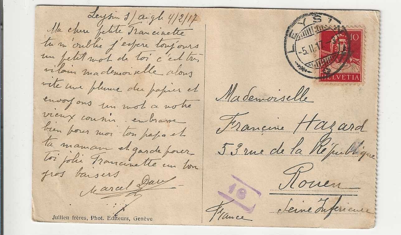 Cartoline postali: Leysin, 1917 – Usato da Spiez venduto da Niesen20 1