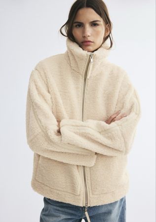 H&M Teddy Jacke beige mit Reissverschluss