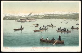Ansichtskarte Zürichsee und die Alpen 1905