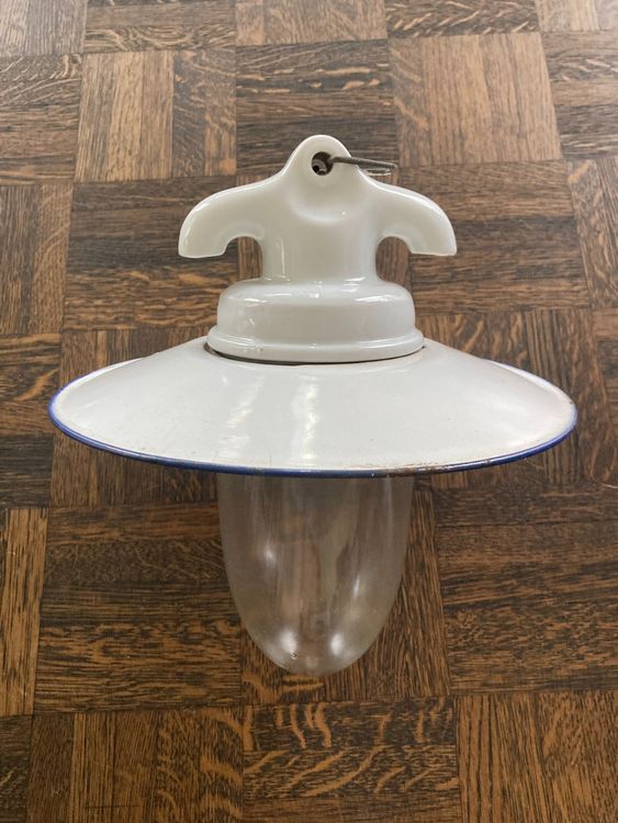 ANTIKE STALLLAMPE HÄNGELAMPE M. ORIG. EINSCHRAUBGLAS +EMAIL | Kaufen ...