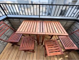Balkon-Set Holz klappbar – Tisch + 4 Stühle – kompakt & plat