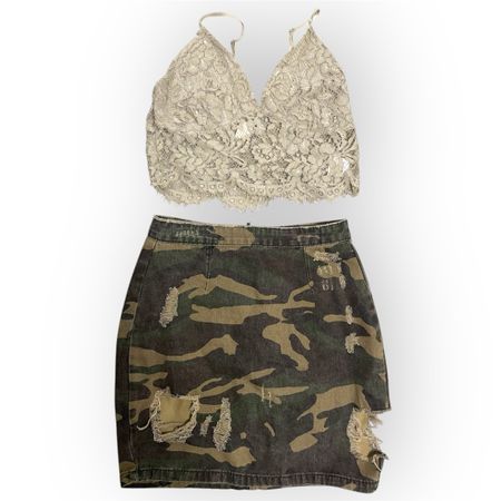 Spitzentop & Camouflage Minirock Set Gr. M