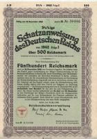 DR Schatzanweisung des 500 Reichsmark 1941 I + Coupons !!!