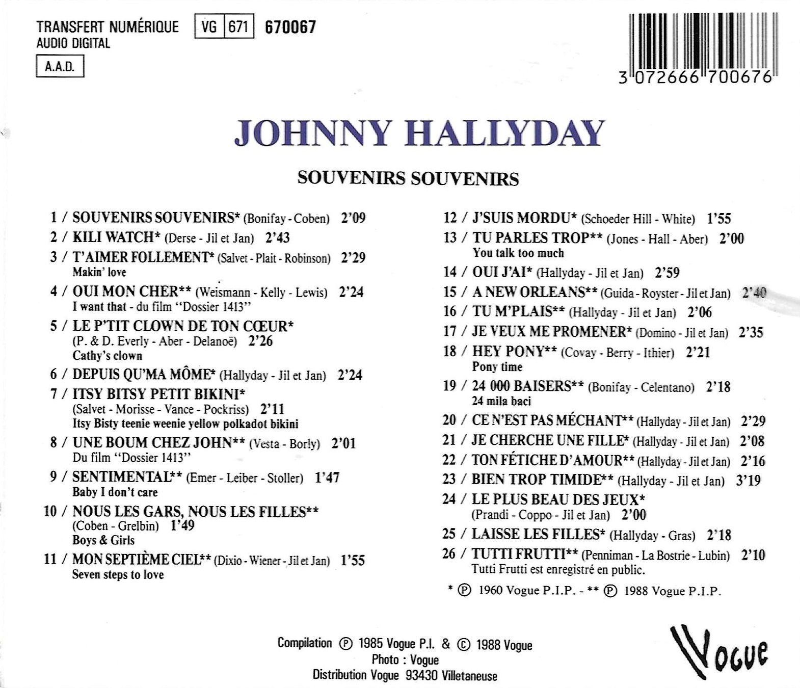 CD: Johnny Hallyday - Souvenirs Souvenirs – Usato da Savagnier venduto da Ne2065 1