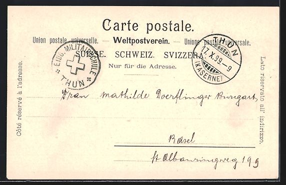 Cartoline postali: Lithographie Thun, Blick auf die Kaserne – Usato da Berlin venduto da bartko-reher 1