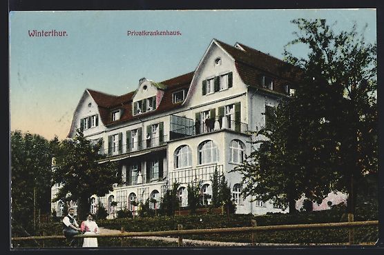 Cartoline postali: Winterthur, Privatkrankenhaus mit Kranke – Usato da Berlin venduto da bartko-reher