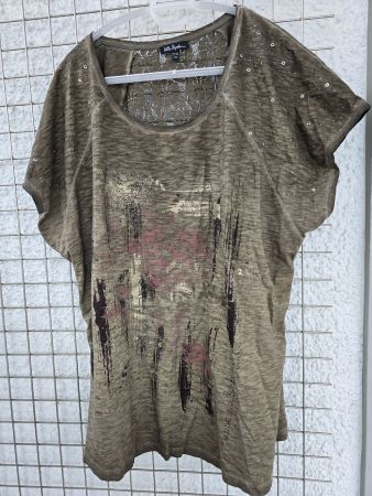 Ulla Popken Shirt, Khaki, Spitze, Gr. 50/52 - Sommer Top!