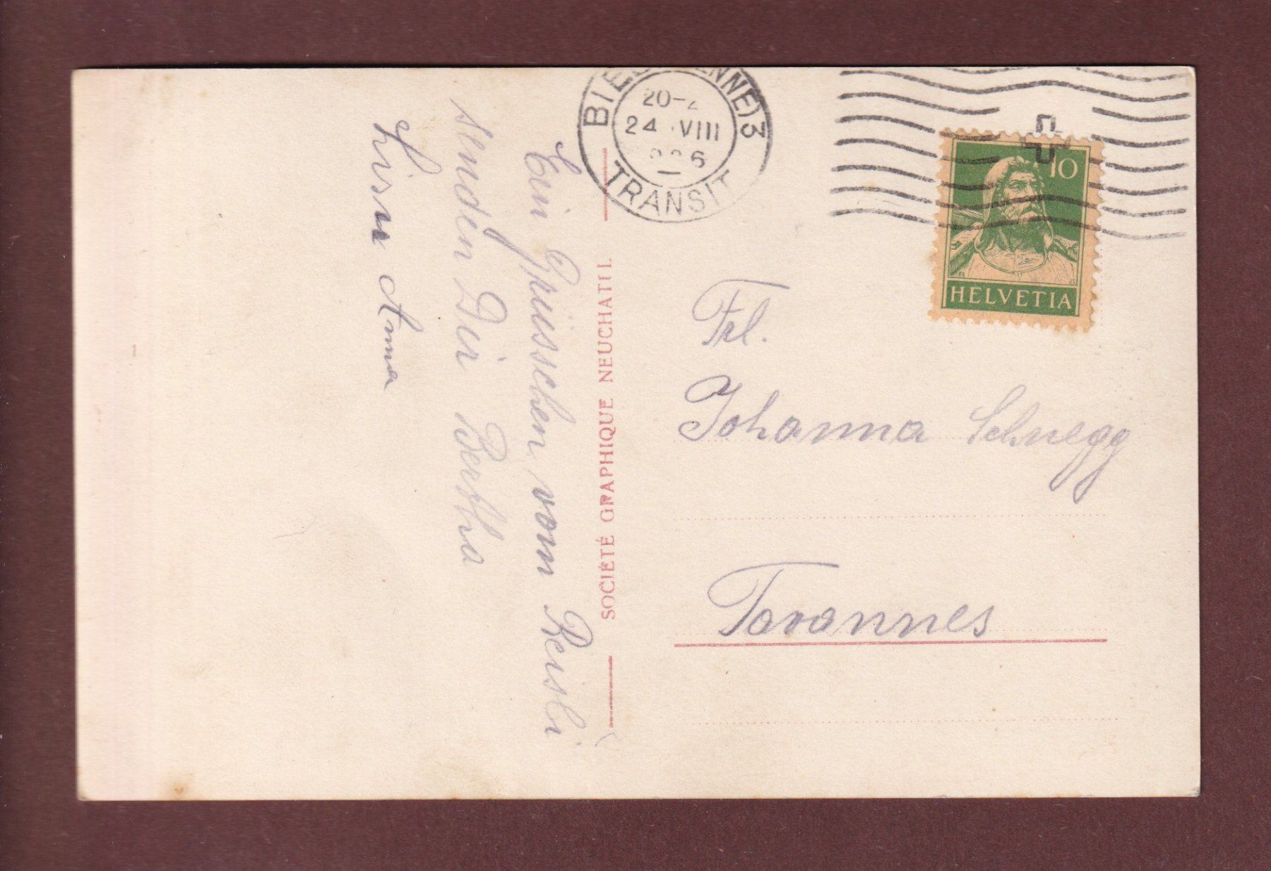Cartoline postali: TWANNSCHLUCHT - 1926 – Usato da Pully venduto da nicecards-shop 1