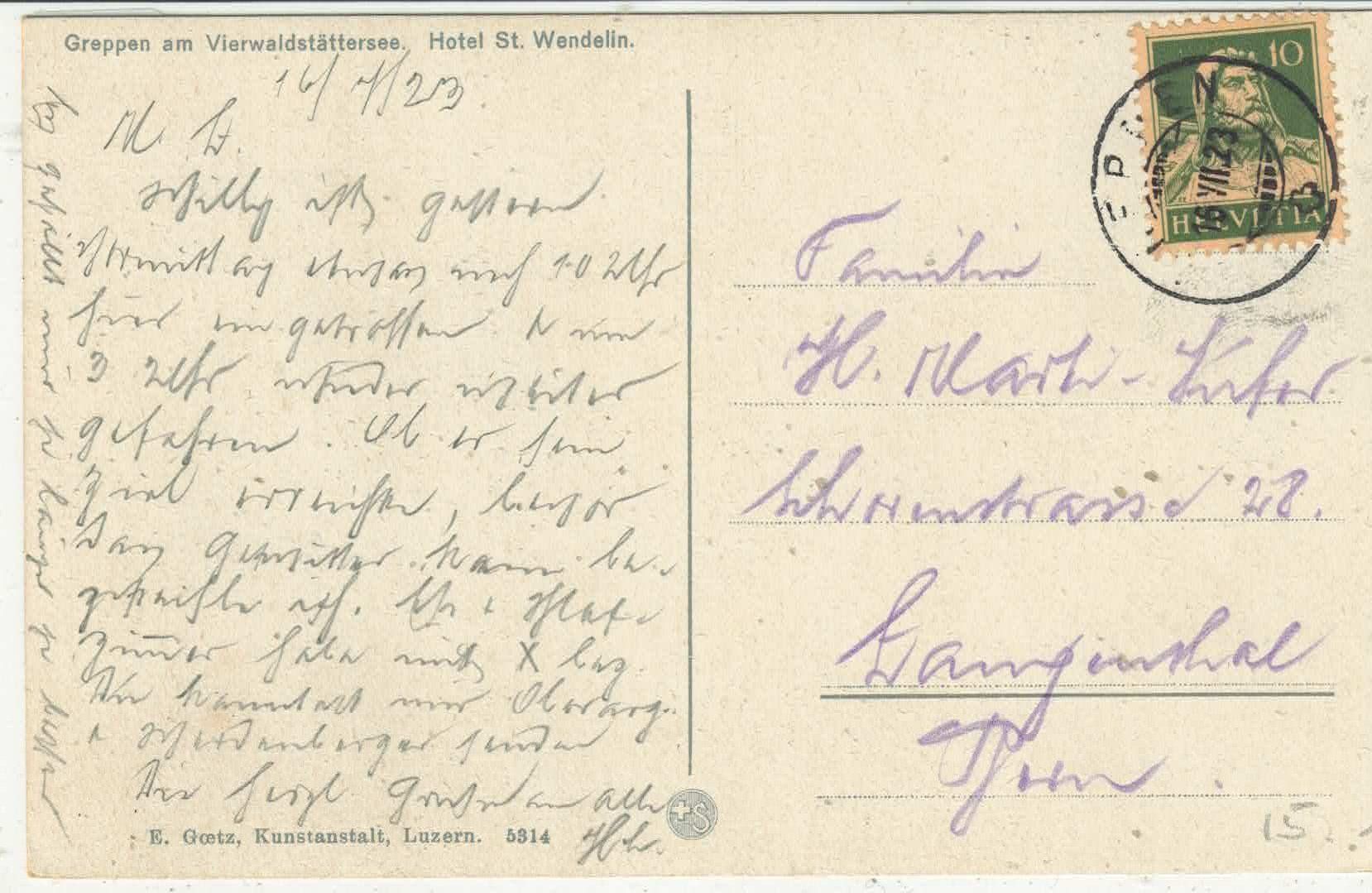 Cartoline postali: Greppen - Hotel St. Wendelin - Litho – Usato da Ettingen venduto da Kartenplanet 1