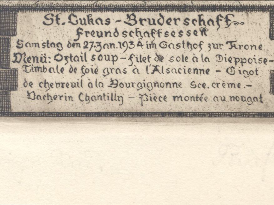 Cartoline: Menu / Speisekarte -St.Lukas-Bruderschaft - 1934 – Usato da Biel/Bienne venduto da 07helios032 1
