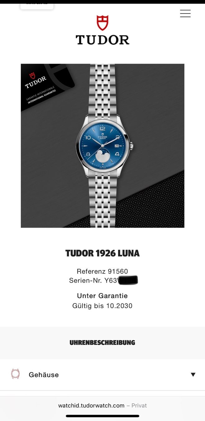 Tudor Uhren: TUDOR 1926 Luna Fullset mit Garantie – Gebraucht aus Birsfelden von Mynos 2