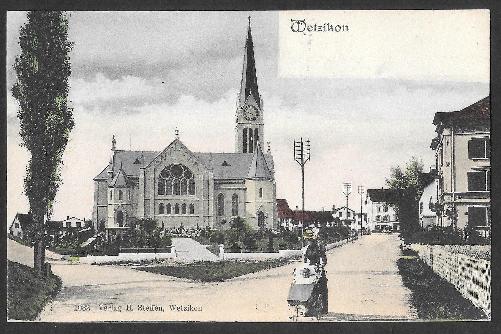 Ansichtskarten: Wetzikon Teilansicht mit Kirche coloriert – Gebraucht aus Olten von clotaldi