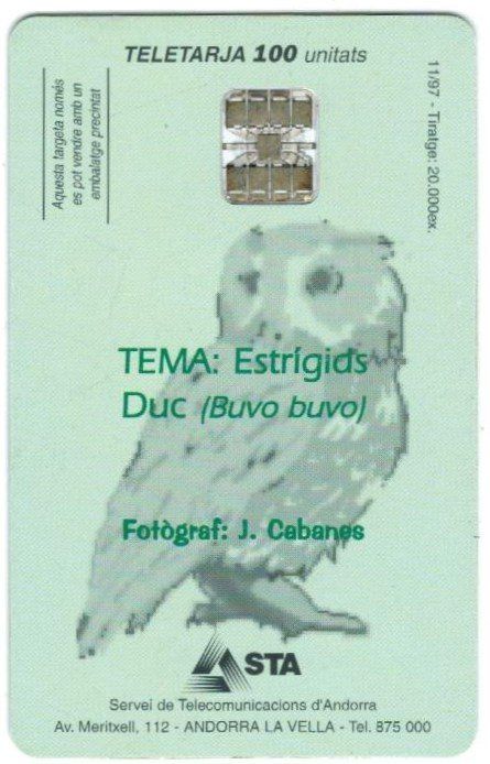 Schede telefoniche: Telefonkarte Andorra AND-083 Eule – Usato da Zürich venduto da Tolima194 1