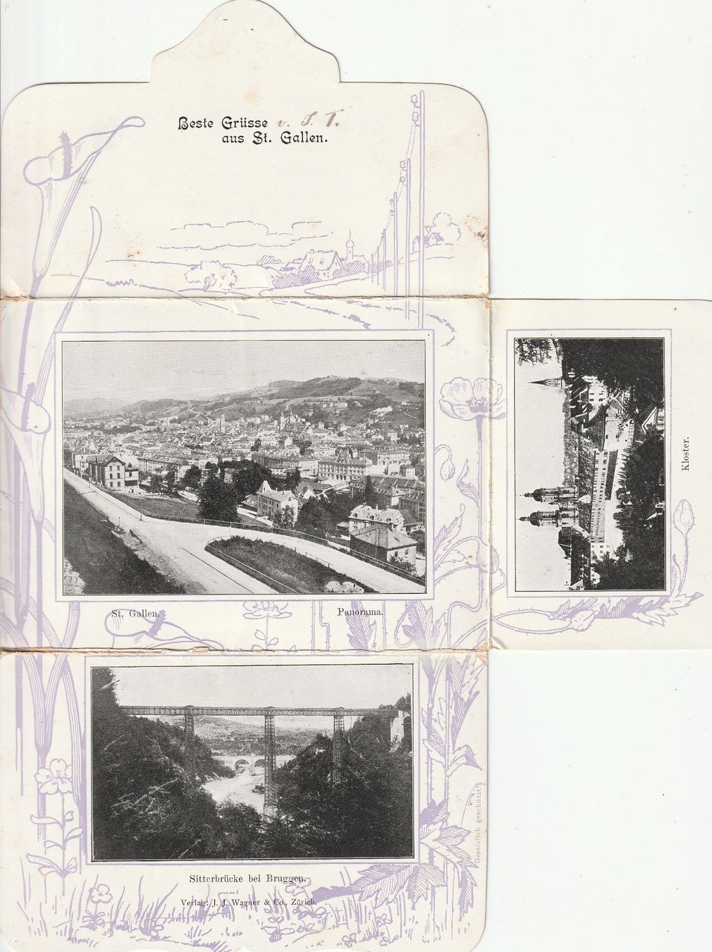 Cartoline postali: St.Gallen-Ansichtskartenleporello-4 aufklappbare Ansichten – Usato da uttwil venduto da Koehlerfred 4