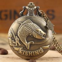 Bronze-Quarz-Taschenuhr Fisch 3D
